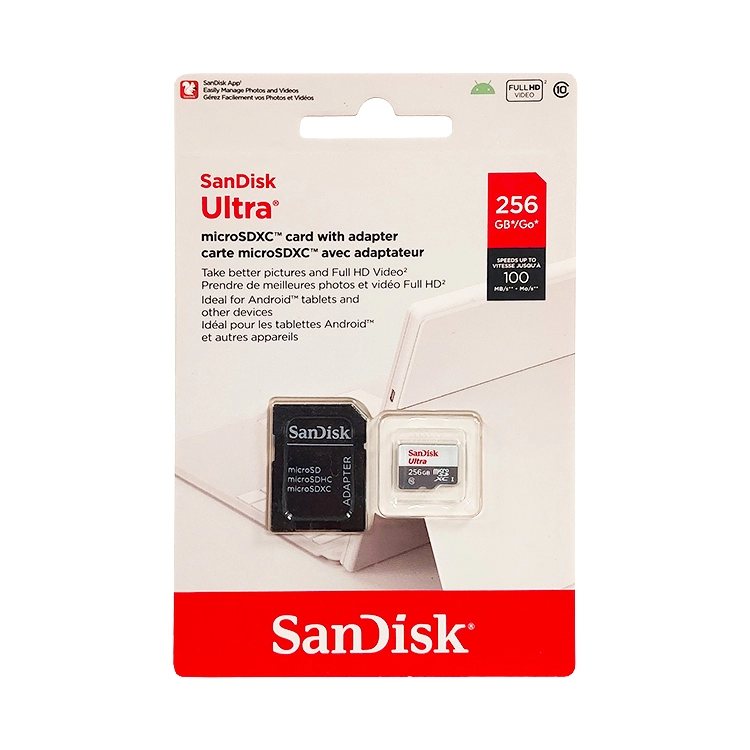 Tarjeta de Memoria Micro Sdxc Sandisk 256GB con Adaptador Ultra Clase 10 100MB-S Art.SDDQUNR-256G-GN6TA